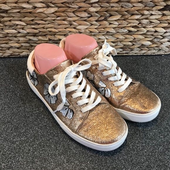 Vince Camuto Leather Claudia Gold and Silver Lace-up Metallic Sneakers - Picture 4 of 15